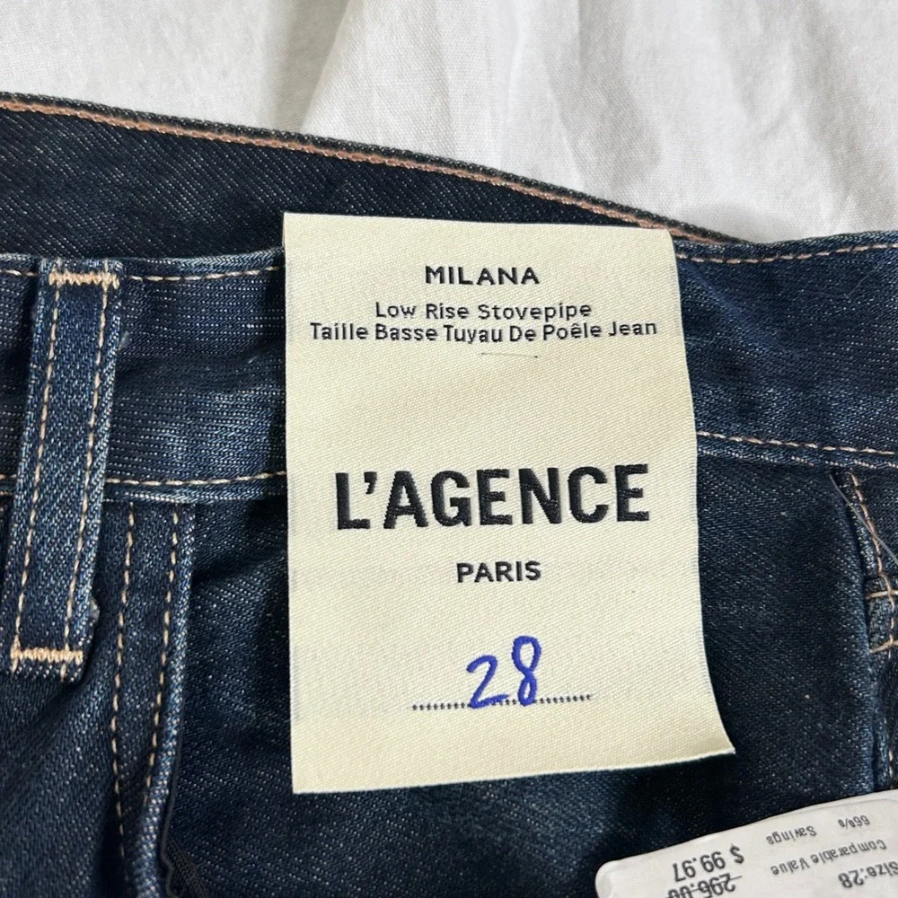 $295 L'agence Milina Low Rise Stovepipe Jeans Grainger size 28 NWT Raw Hem